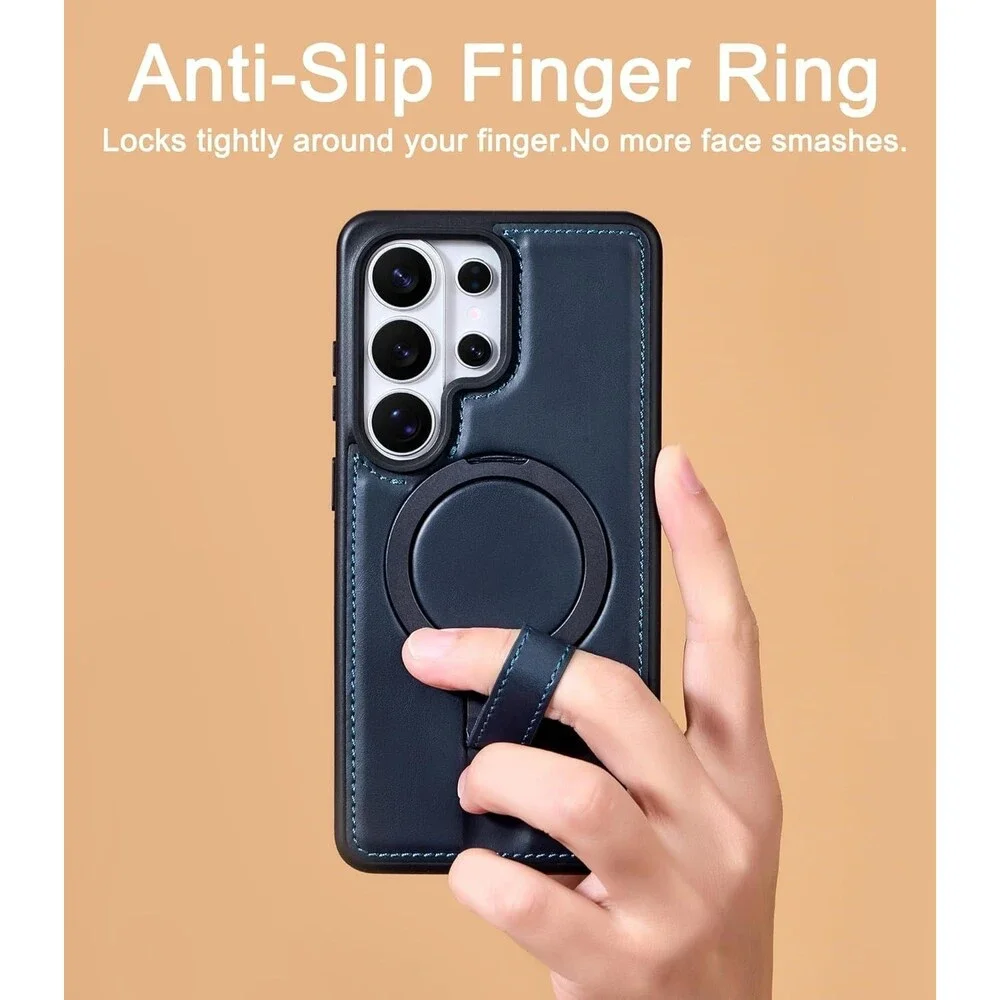 Butaiga for Samsung Galaxy S25 Ultra Case Leather with Stand, Anti-Slip Grip Rin